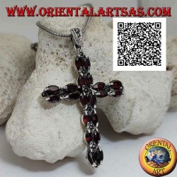 Silver Christian cross pendant with two rows of shuttle garnets and marcasite between them