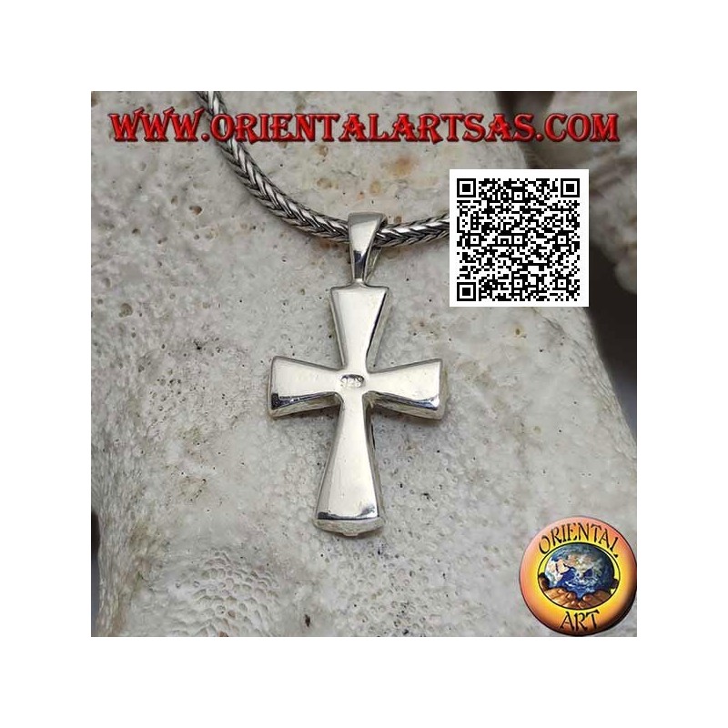 Pendentif croix en argent avec bras turquoise et carré central en argent