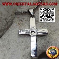 Silver pendant in the shape of a smooth Latin cross with turquoise at the edge