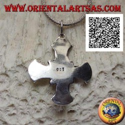 Silver pendant, Canterbury cross with central round moonstone and disk decoration