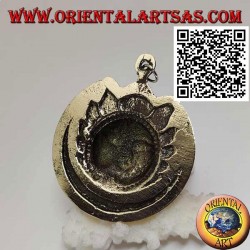 Nepalese pendant eclipse of sun and moon with face in relief in brass