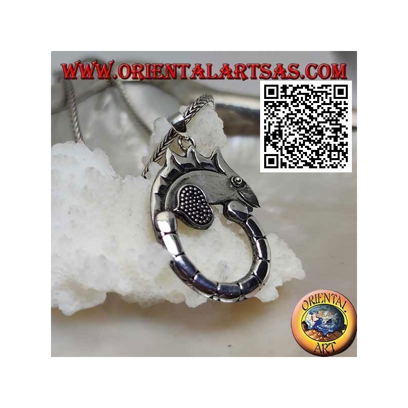 Pendentif en argent en forme de caméléon avec une longue queue circulaire