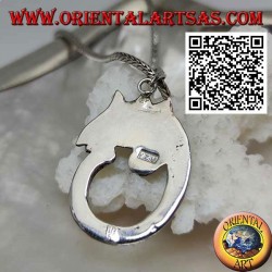 Silver pendant in the shape of a chameleon with a long circle tail