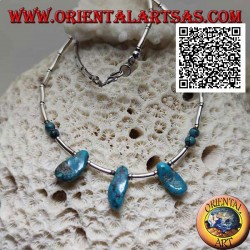 925 ‰ silver choker necklace, strung silver tubes and fragments of ancient Tibetan turquoise