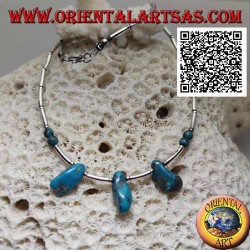 Gargantilla de plata 925 ‰, tubos de plata roscados y fragmentos de turquesa tibetana antigua