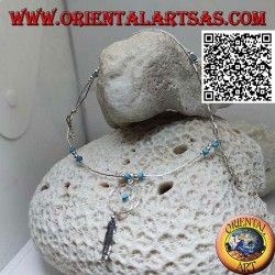 Gargantilla de plata 925 ‰, tubos roscados y fragmentos de turquesa con atrapasueños y pluma