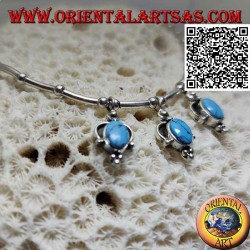 Gargantilla de plata 925 ‰, tubos y bolas ensartados con 3 colgantes ovalados de turquesa
