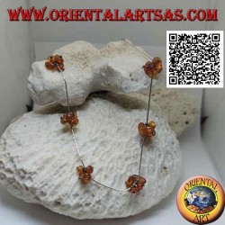 925 ‰ silver choker necklace, strung silver tubes and 6 small groups of amber