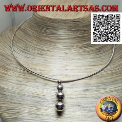 Collana in argento 925 ‰ rigida a girocollo con 4 sfere crescenti pendenti