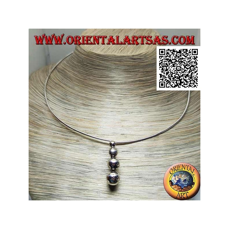 Starre 925 ‰ silberne Chokerhalskette mit 4 hängenden wachsenden Kugeln