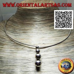 Rigid 925 ‰ silver choker necklace with 4 hanging growing spheres