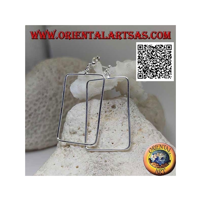 Silver lobe earrings with rounded rectangle pendant wire