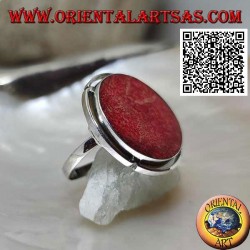 Anillo de plata con madrépora roja redonda (coral) en el disco calado ajustable (tamaño libre)