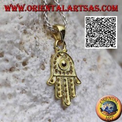 Pendentif Main de Fatima en argent avec décor de points percés plaqués or