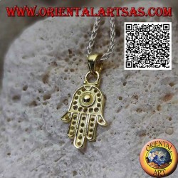 Pendentif Main de Fatima en argent avec décor de points percés plaqués or