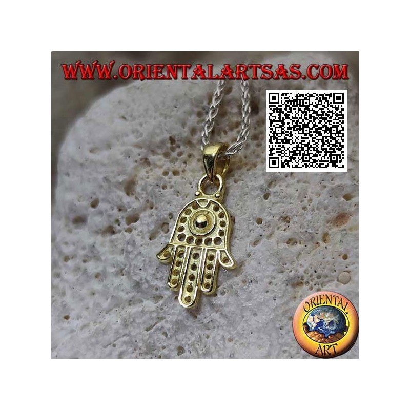 Hand of Fatima silver pendant with gold-plated pierced dot decoration