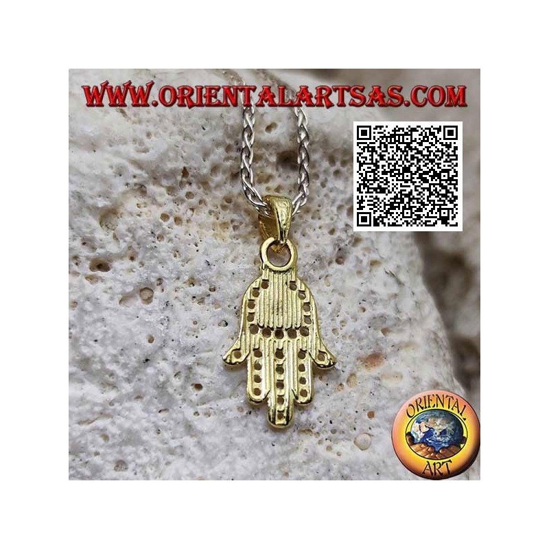 Hand of Fatima silver pendant with gold-plated pierced dot decoration