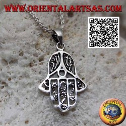 Hand of Fatima silver pendant with thin perforated internal decorations