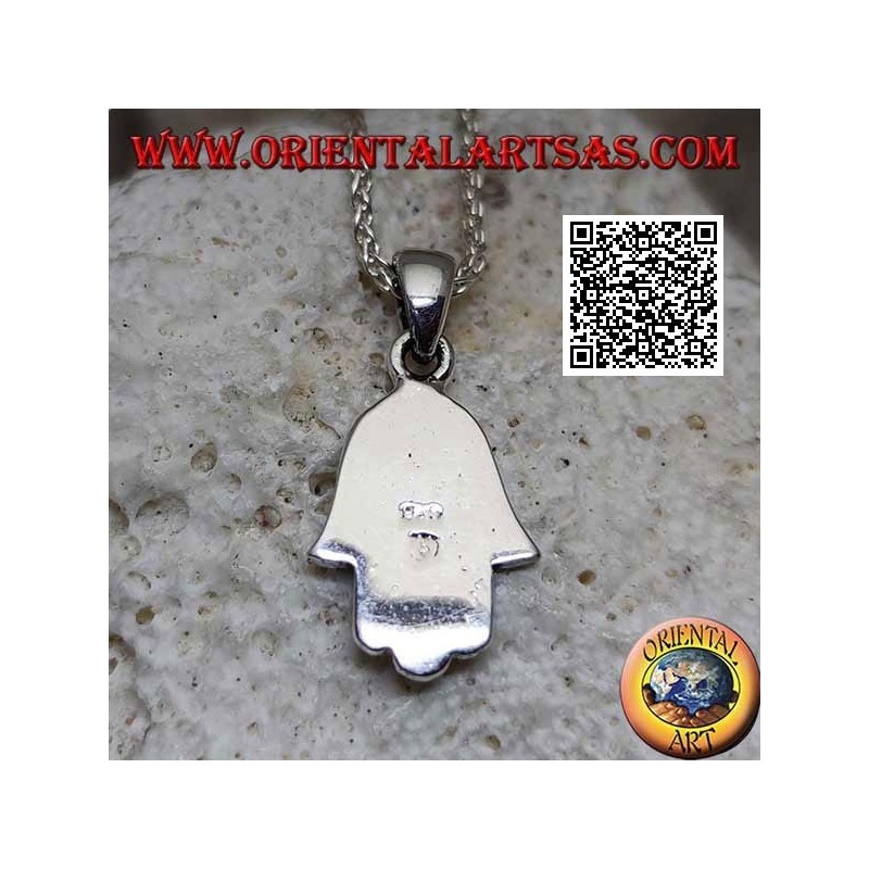 Colgante de plata de la mano de Fátima Hamsa con decoración en bajorrelieve