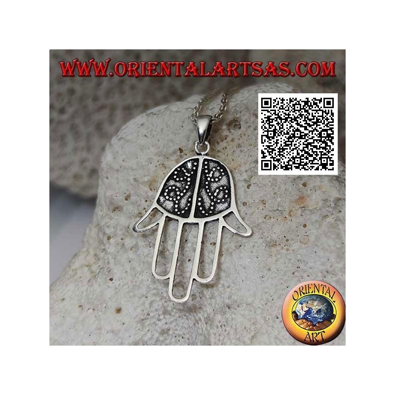 Hand von Fatima Silberanhänger mit Handfläche in Basrelief und durchbohrten Fingern verziert