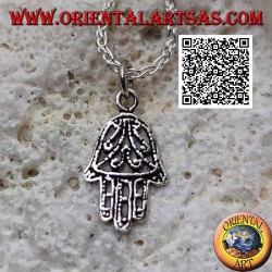 Pendentif Main de Fatima en argent à décor floral symétrique perforé