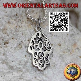 Colgante de plata Mano de Fátima lisa con decoración calada