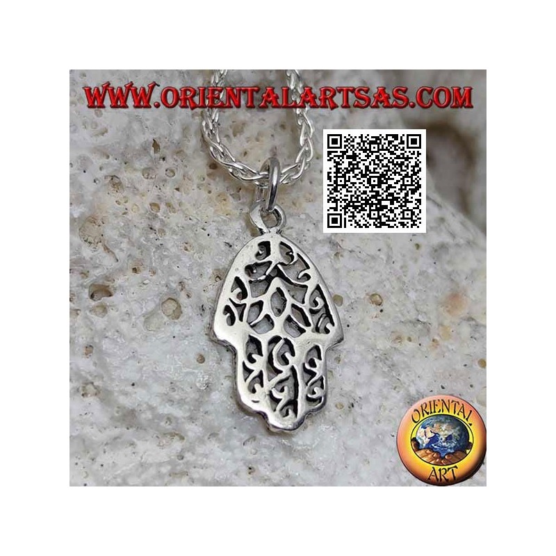Ciondolo in argento mano di Fatima liscia con decoro traforato