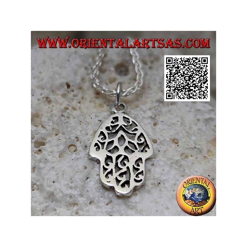 Pendentif Main de Fatima en argent lisse à décor ajouré
