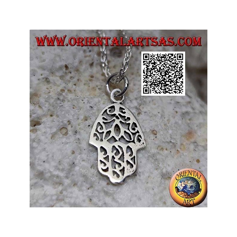 Ciondolo in argento mano di Fatima liscia con decoro traforato