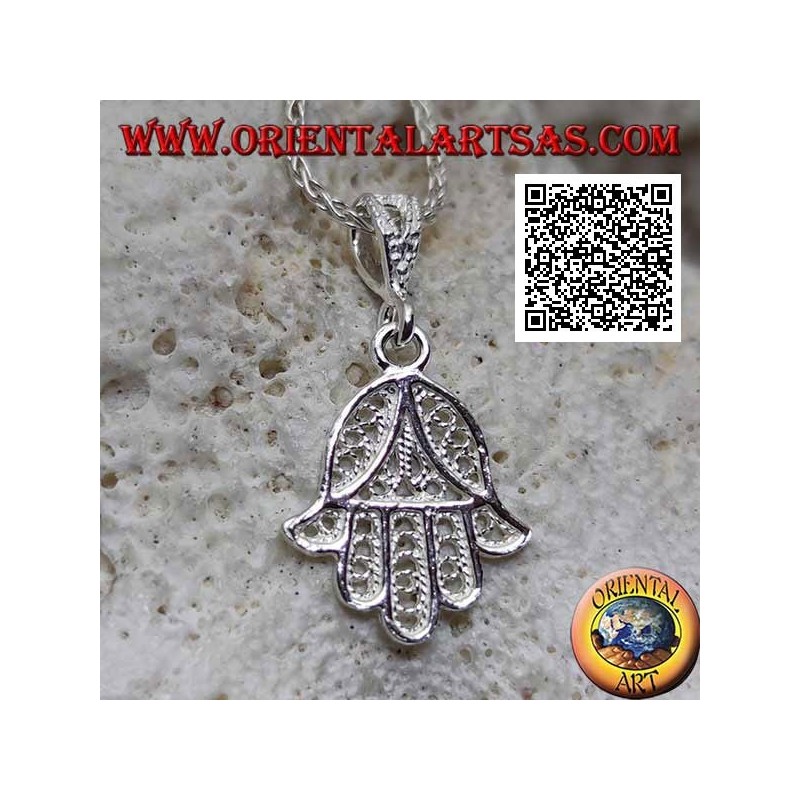 Pendentif en argent main de Fatima petit à décor oriental percé (non oxydé)