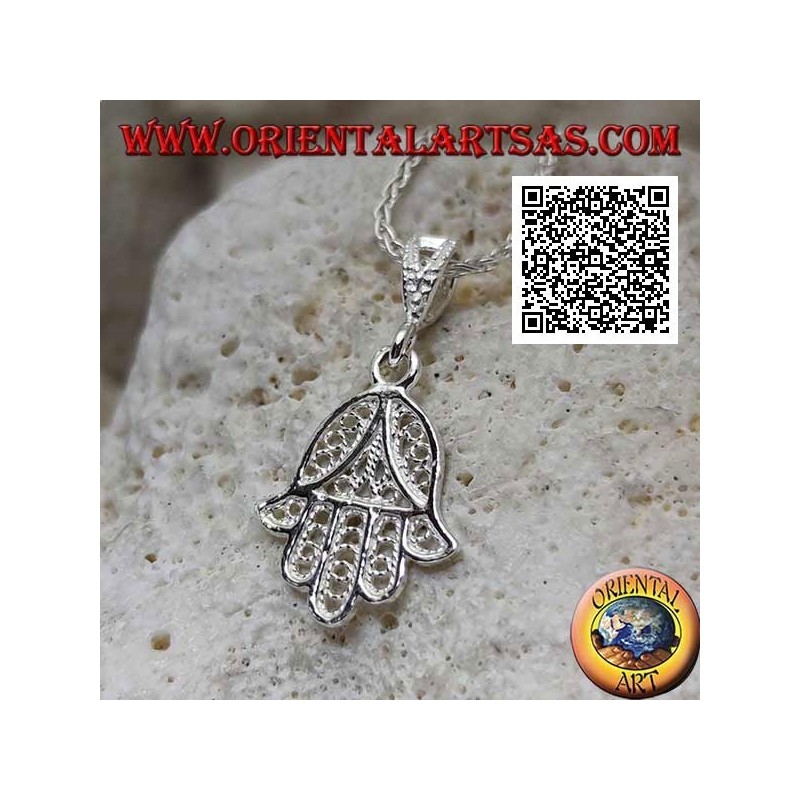 Silver pendant hand of Fatima small with oriental decoration pierced (not oxidized)