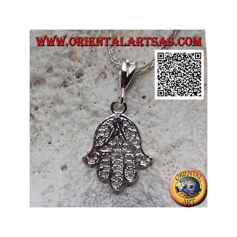 Silver pendant hand of Fatima small with oriental decoration pierced (not oxidized)