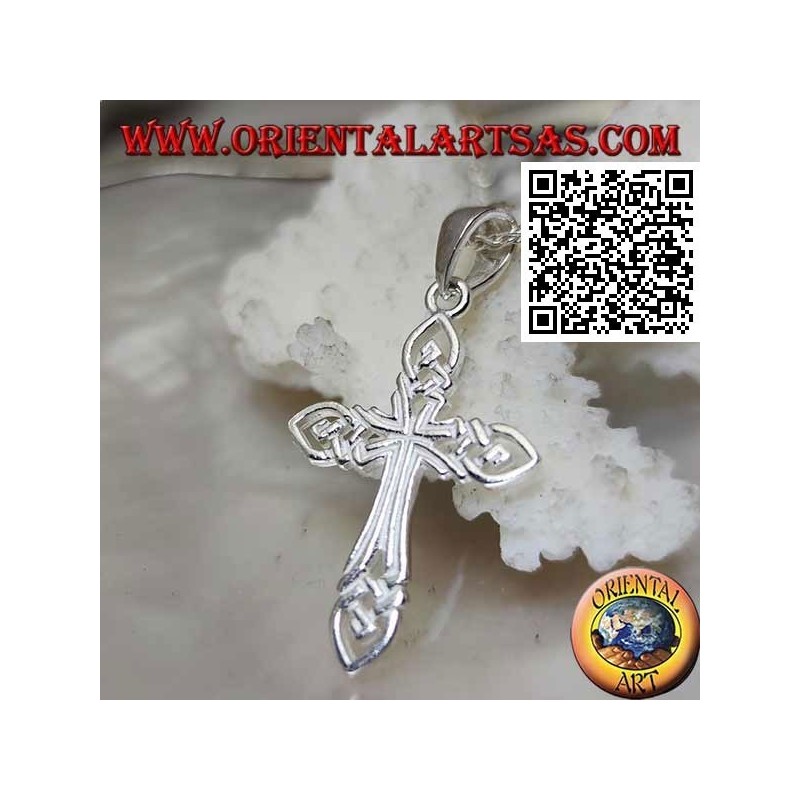 Silver pendant interwoven perforated cross