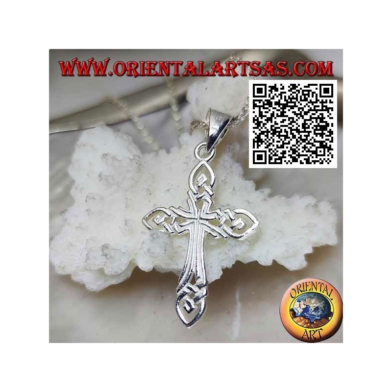 Colgante de plata cruz perforada entretejida