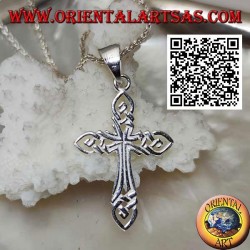 Silver pendant interwoven perforated cross