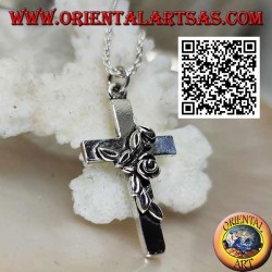 Silber christlicher lateinischer Kreuzanhänger mit gedrehter Rose