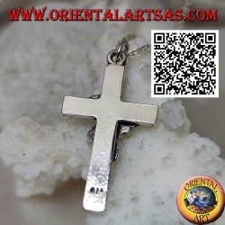 Colgante cruz latina cristiana de plata con rosa torcida