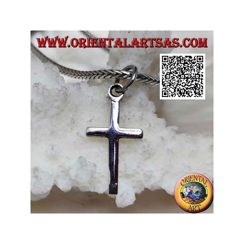 Ciondolo in argento croce latina cristiana piatta, liscia e sottile (18*10)