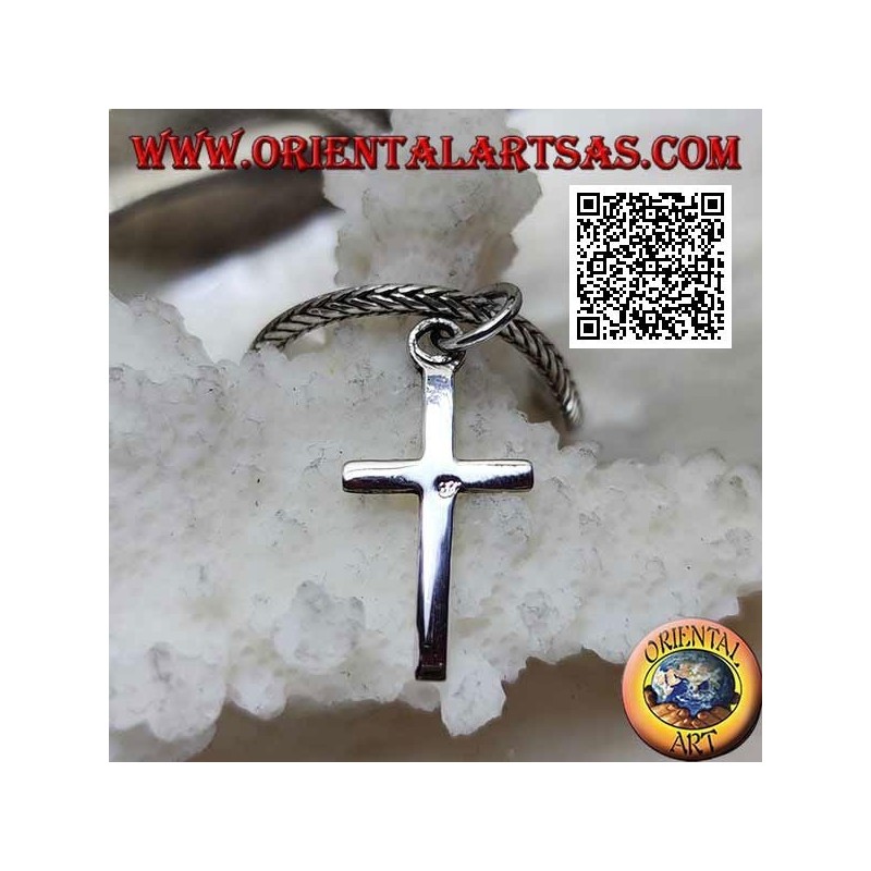 Ciondolo in argento croce latina cristiana piatta, liscia e sottile (18*10)