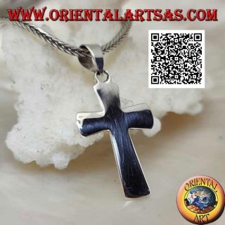 Ciondolo in argento croce latina cristiana piatta e liscia, smussata ai bordi (24*15)