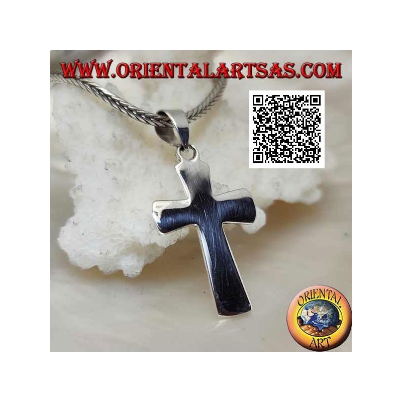 Colgante cruz latina cristiana plana y lisa de plata, biselado en los bordes (24 * 15)