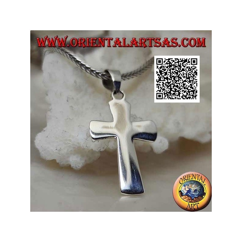 Ciondolo in argento croce latina cristiana piatta e liscia, smussata ai bordi (24*15)