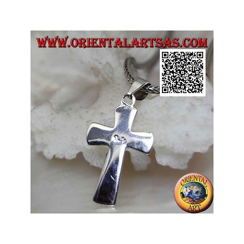 Colgante cruz latina cristiana plana y lisa de plata, biselado en los bordes (24 * 15)