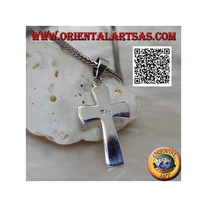 Ciondolo in argento croce latina cristiana piatta e liscia, smussata ai bordi (24*15)
