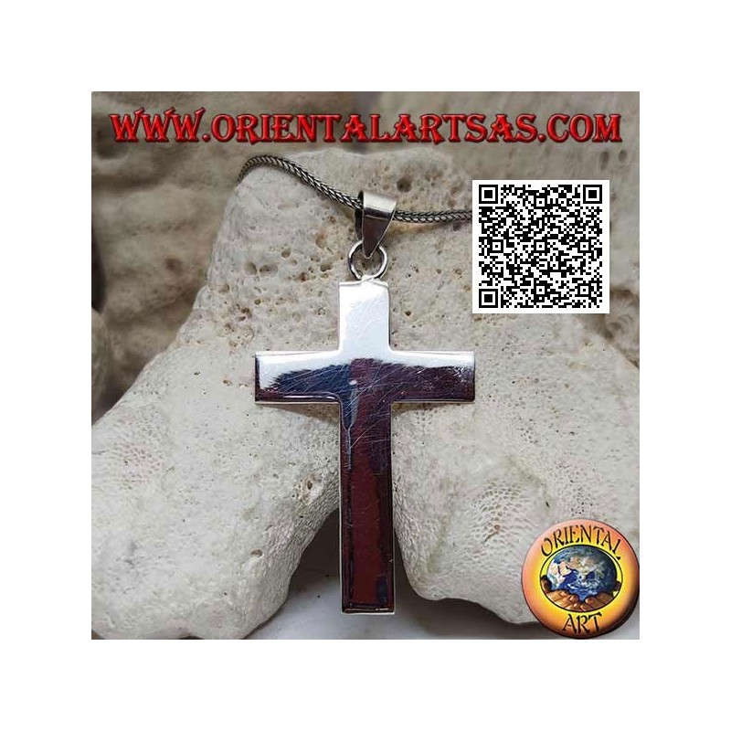Grand pendentif croix latine chrétienne plate et lisse en argent (50 * 33)