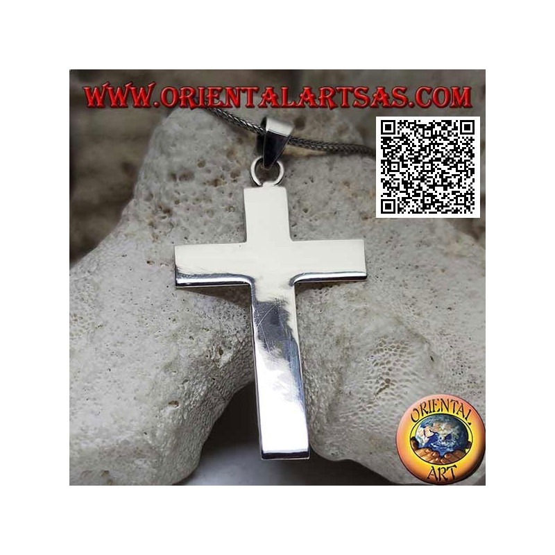 Silver flat and smooth Christian Latin cross large cross pendant (50 * 33)