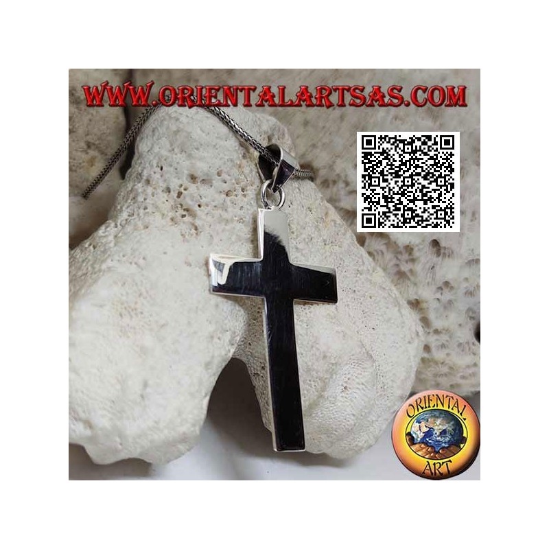 Silber flacher und glatter christlicher lateinischer Kreuz großer Kreuzanhänger (50 * 33)