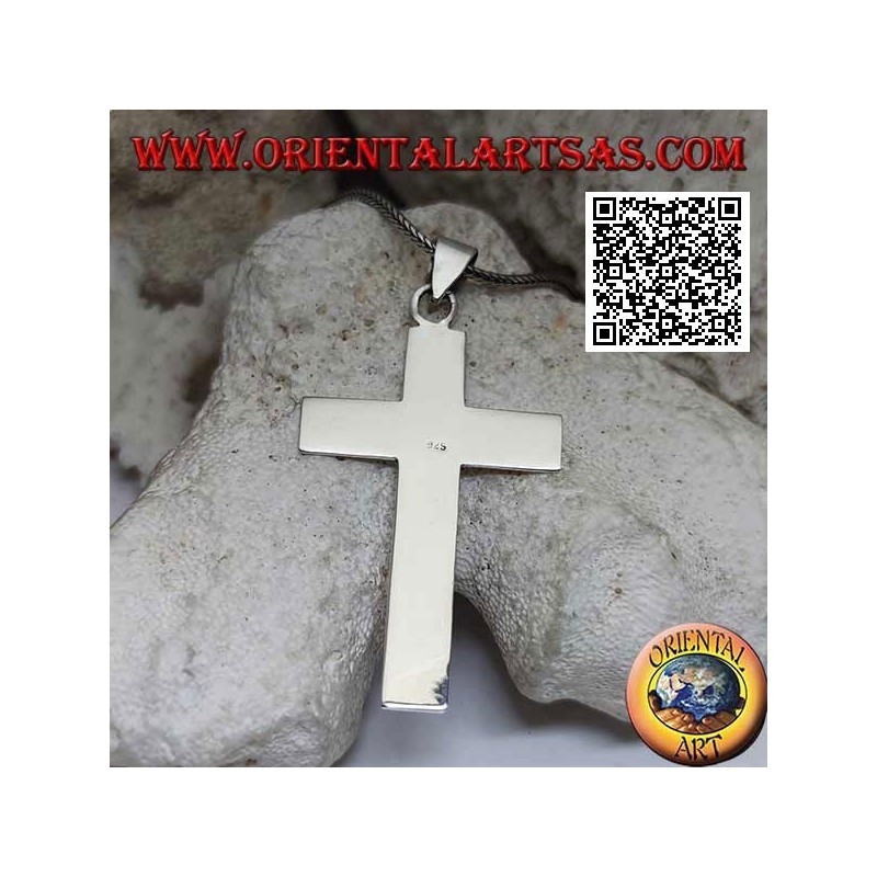 Grand pendentif croix latine chrétienne plate et lisse en argent (50 * 33)