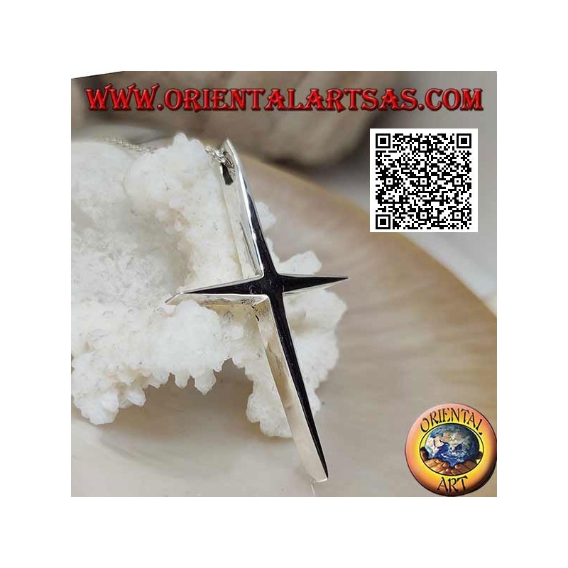 Silver smooth, thick Latin cross pendant with pointed endings