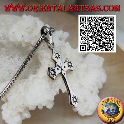 Colgante cruz de plata con sol grabado en los cuatro extremos